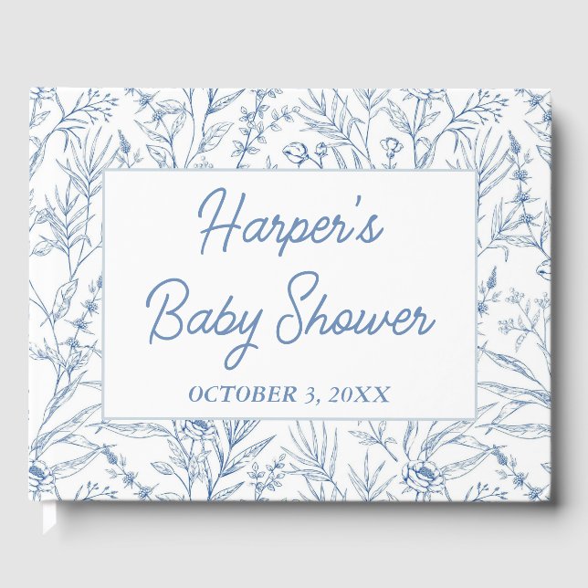 Livre D'or Baby shower Floral bleu Dainty personnalisé (Recto)
