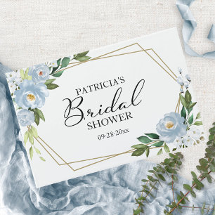 Livre D'or Baby Shower Floral Bleu Poussière Géométrique