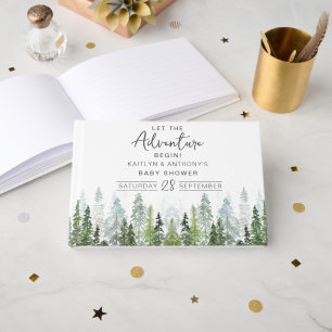 Livre D'or Baby shower forestier de pins d'aquarelle