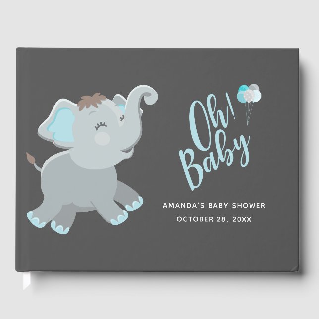 Livre D'or Baby shower garçon Eléphant mignon (Recto)