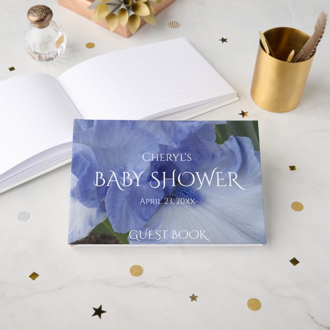 Livre D'or Baby shower garçon Fleur Iris bleu clair (Recto ouvert)