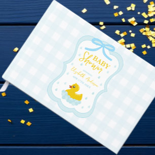 Livre D'or Baby-Shower Gingham Garçon aux Gouttelettes d'Eau