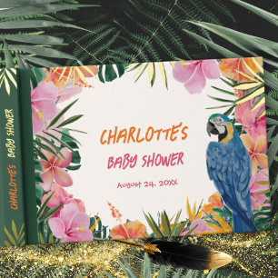 Livre D'or Baby Shower Luxueux Jungle de Perroquets Tropicaux