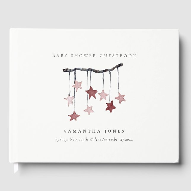 Livre D'or Baby shower mobile Bleu Simple Rose Star (Recto)