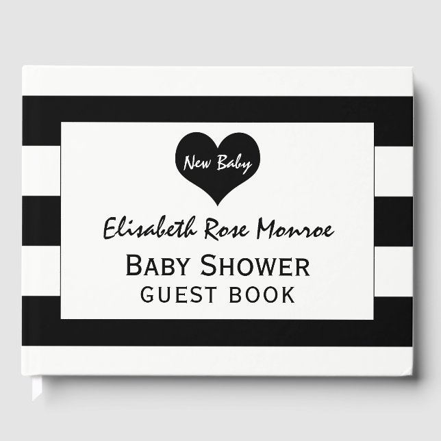 Livre D'or Baby shower moderne chic noir & blanc (Recto)