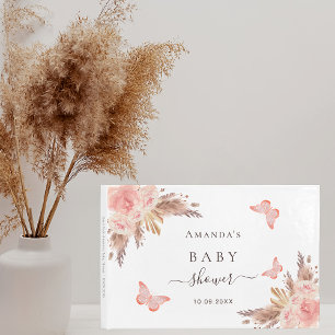 Livre D'or Baby shower pampas herbe rose or papillon blanc
