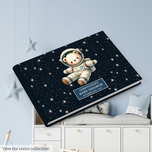 Livre D'or Baby shower pour astronaute Teddy Bear personnalis (Personalized Teddy Bear Astronaut Boy Baby Shower Log)