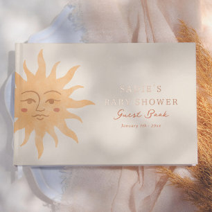 Livre D'or Baby Shower Rétro Fille Hippie Garçon au Soleil