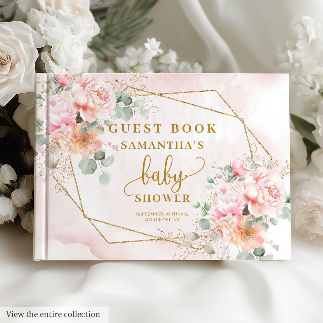 Livre d'or baby shower rose pastel (Chic pastel pink floral baby shower guest book)