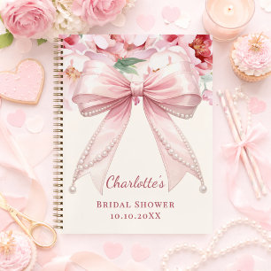 Livre d'or Baby Shower ruban rose fleurs perles