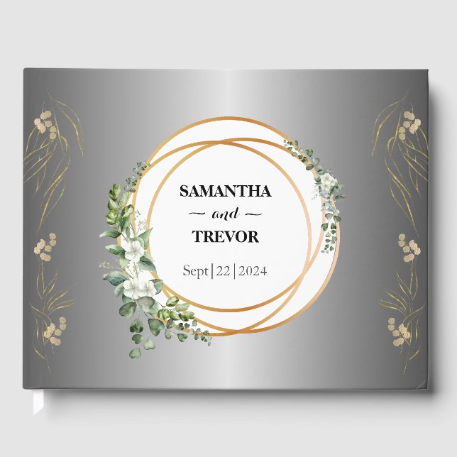 Livre D'or Bagues dorées et feuillage botaniques  (Recto)