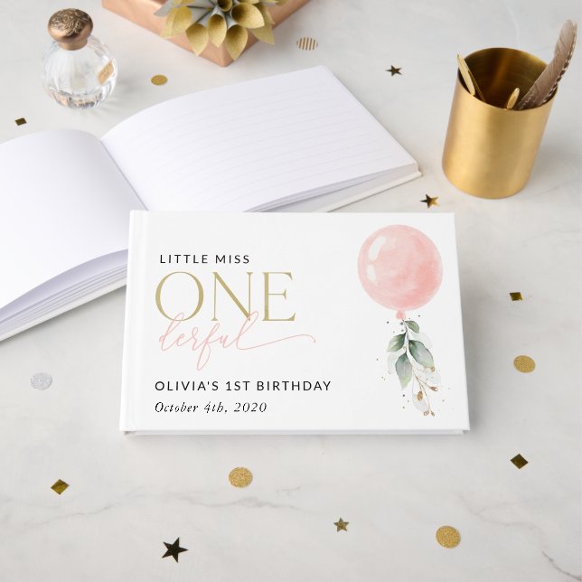 Livre D'or Balcon rose, Eucalyptus, Verdure, Premier Annivers (Recto ouvert)