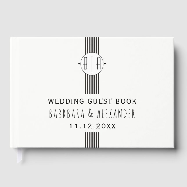 Livre D'or Bandes blanches noires et mariage monogramme (Recto)