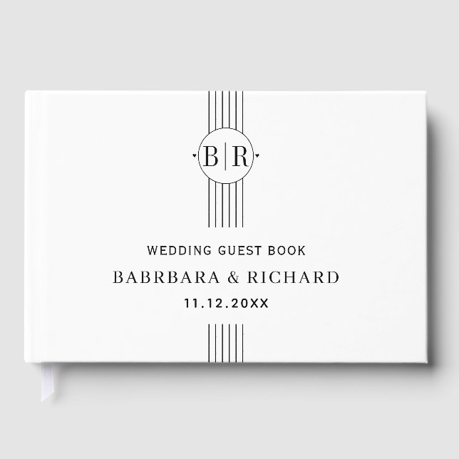 Livre D'or Bandes noires et blanches et mariage monogramme (Recto)