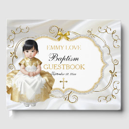 Livre D'or Baptême de bébé fille Christening Blanc & Croix do