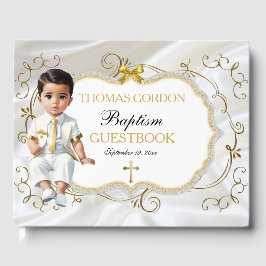 Livre D'or Baptême de garçon Bapteme Blanc & Croix Dorée