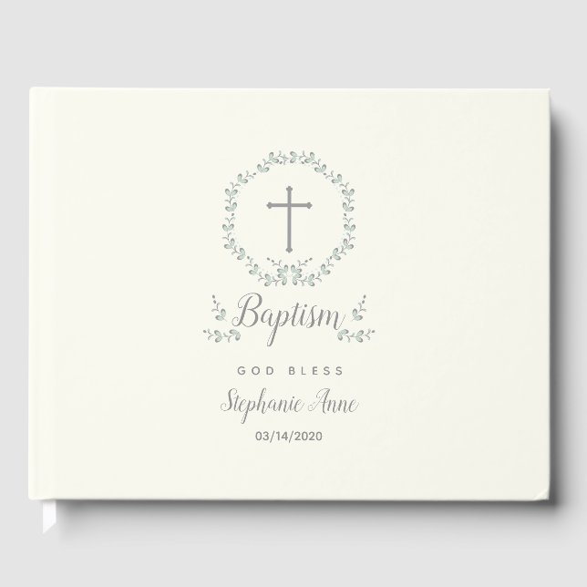 Livre D'or Baptême Feuille bleue et verte (Recto)
