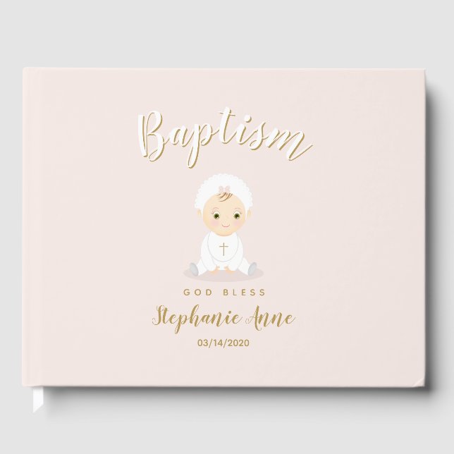 Livre D'or Baptême Fille Bébé avec Bonnet (Recto)