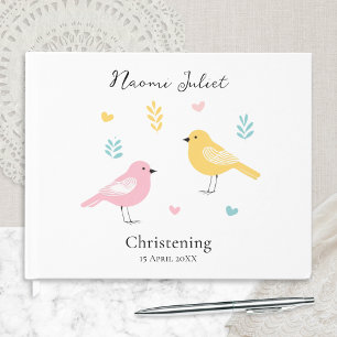 Livre D'or Baptême Fille Bébé Oiseaux Pastel Scandinave Moder