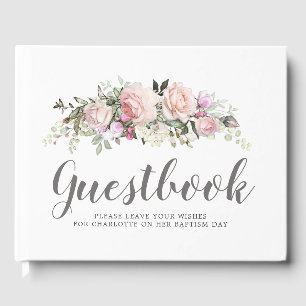 Livre D'or Baptême floral rose pâle