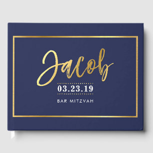 Livre D'or BAR MITZVAH faux or moderne sur marine pour JACOB