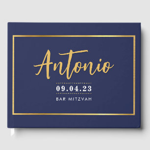 Livre D'or BAR MITZVAH moderne faux or nom calligraphie marin