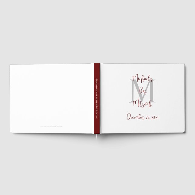 Livre D'or Bar Mitzvah Monogramme Blanc Bourgogne Gris Connex (Complet)