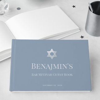 Livre D'or Bar Mitzvah poussiéreux bleu Faux étoile d'argent