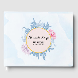 Livre D'or Bat mitzvah d'aquarelle bleu clair