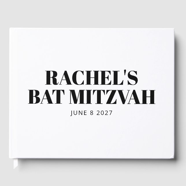 Livre D'or Bat mitzvah moderne noir et blanc Personnalisé (Recto)