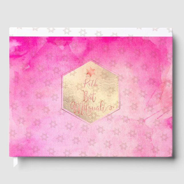 Livre D'or Bat mitzvah PixDezines, Aquarelle rose (Recto)