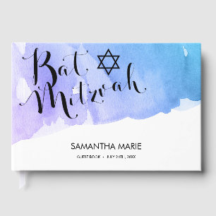 Livre D'or Bat mitzvah Turquoise d'aquarelle violet