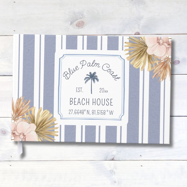 Livre D'or Beach House Blue Stripes Côte Boho Ferme (Close up)