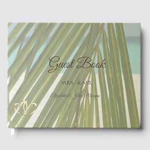 Livre D'or Beach Palm Feuille Coeurs Mariage