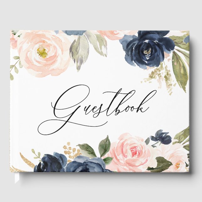 Livre D'or Beau Blush & Navy Floral Spring Wedding (Recto)