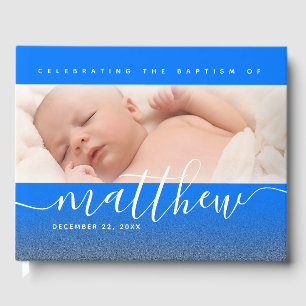 Livre D'or Bébé bleu Baptême Christening Croix Parties scinti