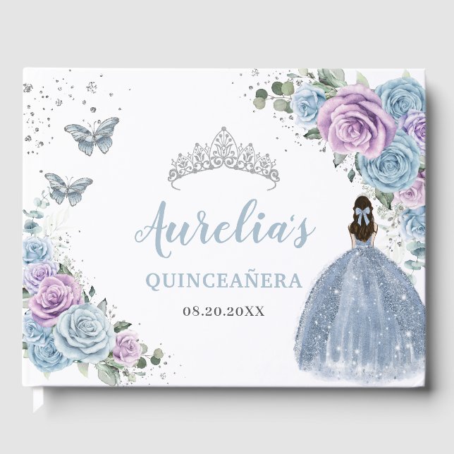 Livre D'or Bébé Bleu Lilac Floral Princesse Silver Quinceañer (Recto)