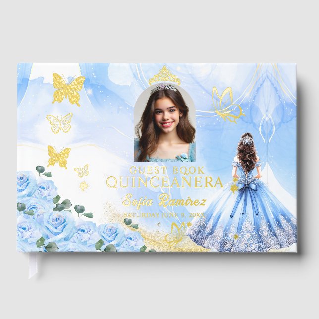 Livre D'or Bébé Bleu Princesse Photo Or Huile Quinceañera (Recto)