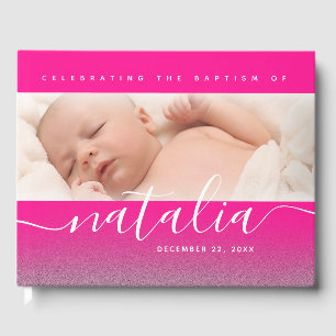 Livre D'or Bébé rose Baptême Christening Cross Parties scinti