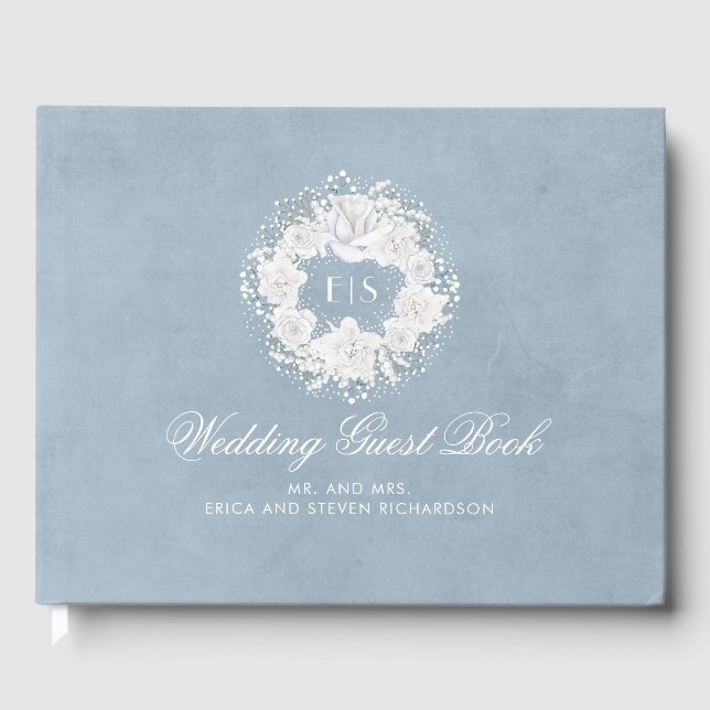 Livre D'or Bébé's Breath White et Dusty Blue Mariage (Recto)