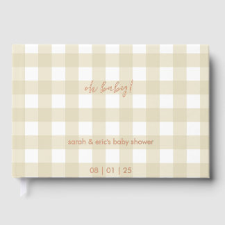 Livre D'or Beige Gingham Baby Shower Guest Book