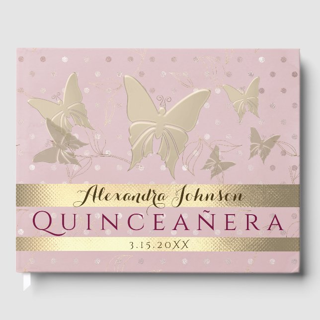 Livre D'or Beurre d'or rose étincelante Quinceanera (Recto)