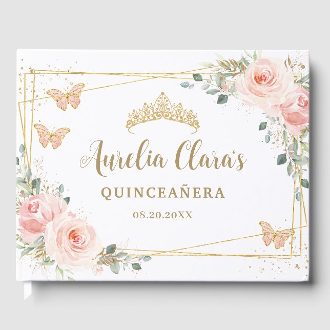 Livre D'or Beurre florale rose pâle Quinceanera Or (Recto)