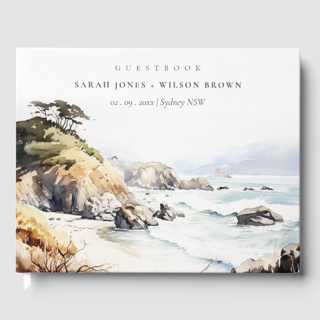 Livre D'or Big Sur, California Watercolor Landscape Wedding (Recto)