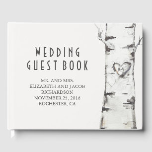 Livre D'or Birch Tree and Carved Heart Aquarelle rustique