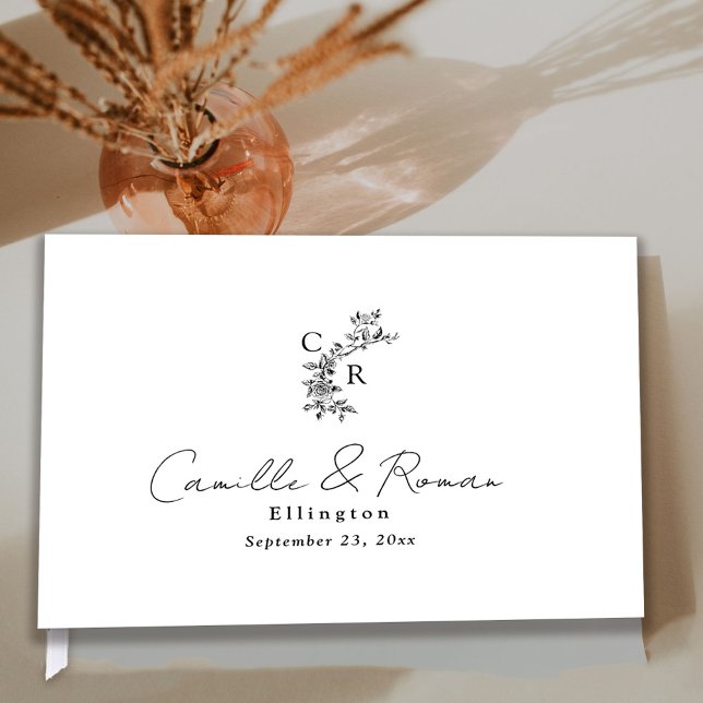 Livre D'or Black and White Flora Monogram Calligraphy Wedding (Créateur téléchargé)