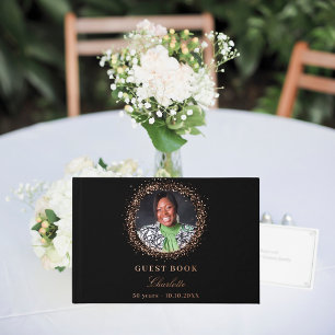 Livre D'or Black rose feuille d'or photo anniversaire