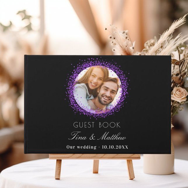 Livre D'or Black violet photo scintille mariage élégant (Créateur téléchargé)