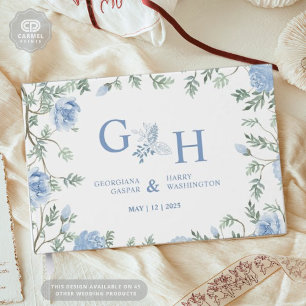 Livre D'or Blanc Léger Paste Bleu Fleurs Florales Mariage