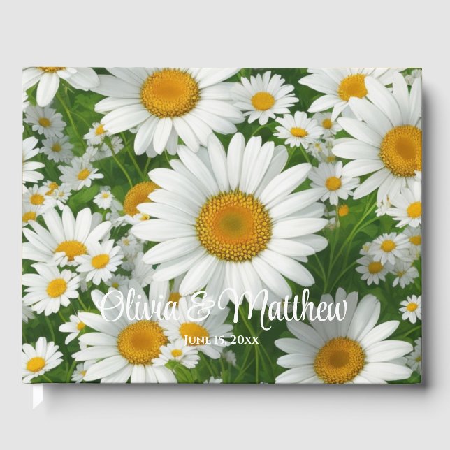 Livre D'or Blanc printemps floral blanc marguerites verdure (Recto)